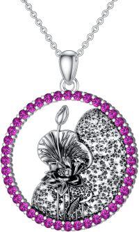 wholesale 925 Sterling Silver White Gold Plated Birthstone Flower Necklace for Women-07-July-Lotus