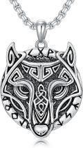 wholesale 925 Sterling Silver Wolf Head Pendant with Rune Design and Celtic Knots on 24 Chain Gift for Men Women Norse Viking Style Jewelry Necklaces -0-0
