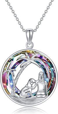 wholesale Sterling Silver Crystal Dog Necklace Memorial Gift for Women-Dog Necklaces with Purple Crystal