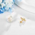 wholesale 14K Gold Freshwater Pearl & Cubic Zirconia Stud Earrings for Women and Girls - Christmas Gift Ideas-0-1