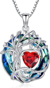 wholesale White Gold Yellow Gold Plated Sterling Silver Austrian Crystal Celtic Tree of Life Necklace-01-Jan-Garnet White Gold-Blue Crystal