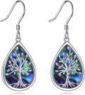 wholesale 925 Sterling Silver Abalone Shell Tree of Life Teardrop Dangle Earrings for Women-0-0