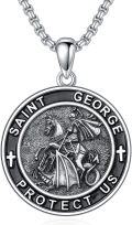 wholesale 925 Sterling Silver Saint George Protect Us Pendant Necklace with Chain for Men's Religious-0-0