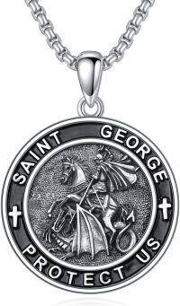 wholesale 925 Sterling Silver Saint George Protect Us Pendant Necklace with Chain for Men's Religious-St George