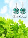 wholesale 925 Sterling Silver Green Crystal Four-Leaf Clover Drop Earrings Irish Lucky Charm  for Women Girls-0-5