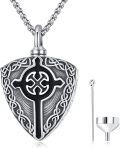 wholesale 925 Sterling Silver Celtic Cross Shield Keepsake Memorial Urn Locket Necklace with Funnel and Fill Tool for Men's Ashes Jewelry -0-0