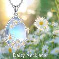 wholesale 925 Sterling Silver Teardrop Blue Opal Flower Pendant Necklace-0-3