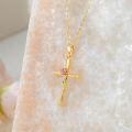 wholesale 14k Rose Cross Pendant With Green Leaf Detail On Chain-0-1