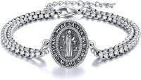 wholesale 925 Sterling Silver Saint Benedict Protection Charm Bracelet Catholic Christian Gifts for Women and Men-Saint Benedict