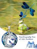 TOUPOP Sterling Silver Crystal Tree Of Life Hummingbird Dragonfly Necklace-0-1