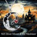 wholesale 925 Sterling Silver Crescent Moon Castle Red Stone Gothic Pendant Necklace for Women Girls Vintage Halloween -0-1