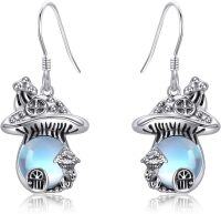 wholesale 925 Sterling Silver Moonstone & Moss Agate Dangle Earrings with Malachite and Turquoise Accents - Fairy House Design-Mushroom Moonstone