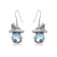 wholesale 925 Sterling Silver Moonstone & Moss Agate Dangle Earrings with Malachite and Turquoise Accents - Fairy House Design-Mushroom Moonstone