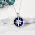 wholesale 925 Sterling Silver Compass Rose with Blue Stone Pendant Necklace-0-2