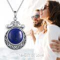 wholesale 925 Sterling Silver & Natural Lapis Lazuli Vintage Nordic Flower Pendant Necklace-0-5