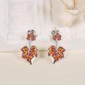 wholesale 925 Sterling Silver Maple Leaf Drop Dangle Earrings with Red and Gold Enamel Finish for Women Girls Gifts-0-3