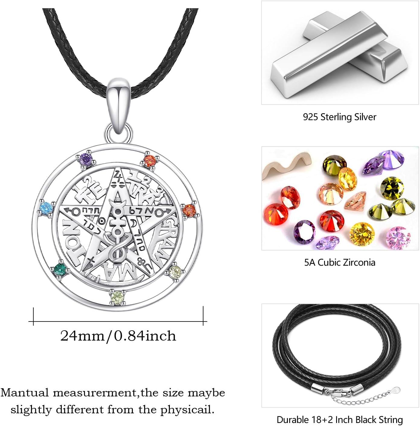 Sterling Silver Chakra Pentagram Amulet Necklace for Women Men-0-3