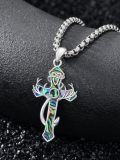 wholesale 925 Sterling Silver Abalone Shell Deer Antler Cross Pendant Necklace with Chain Gift for Men Hunters-0-1