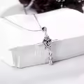 wholesale 925 Sterling Silver Cross Pendant Necklace with Rose Flower and Vine Design - Christian  for Women-0-1