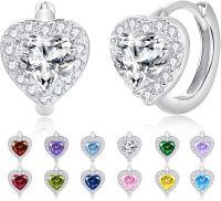 wholesale 925 Sterling Silver Cubic Zirconia 12 Birthstone Heart Huggie Hoop Earrings Valentine Wedding Gifts-04-Apr.