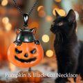 wholesale 925 Sterling Silver Black Cat on Pumpkin Halloween Charm Necklace Gift-0-5