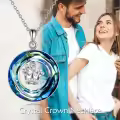 TOUPOP 925 Silver Blue Crystal Crown Necklace For Women-0-1