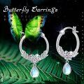 wholesale 925 Sterling Silver Butterfly Moonstone Drop Hoop Earrings-0-5