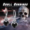 wholesale 925 Sterling Silver Black Heart Crystal Skull Gothic Drop Earrings-0-5