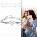 wholesale 925 Sterling Silver Heart Infinity Bracelet Blue Crystal Engraved Bangle For Women Mom-0-5