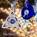 wholesale 925 Sterling Silver Blue Crystal Evil Eye Triangular Celtic Knot Pendant Necklace for Women-0-5