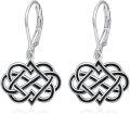 wholesale 925 Sterling Silver Celtic Knot Leverback Drop Earrings for Women - Black Enamel Accent Huggie Hoop  Set 3cm Long Lightweight Minimalist Fashion Accessories-0-0