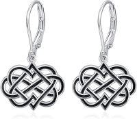 wholesale 925 Sterling Silver Celtic Knot Leverback Drop Earrings for Women - Black Enamel Accent Huggie Hoop  Set 3cm Long Lightweight Minimalist Fashion Accessories-Celtic Earrings-4