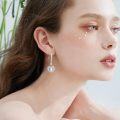 wholesale 925 Sterling Silver Blue Moonstone Double Heart Drop Earrings for Women-0-3