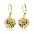 wholesale 925 Sterling Silver Gold Plated Sunflower Blue Enamel Butterfly Drop Earrings-0-0