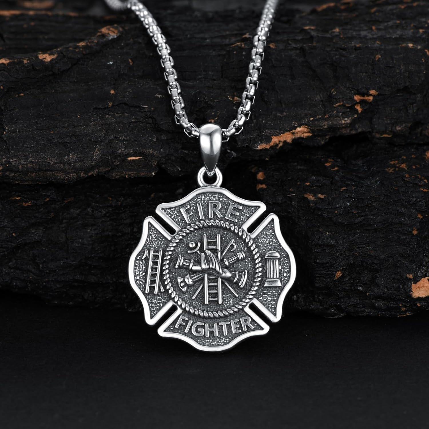 wholesale 925 Sterling Silver Maltese Cross Fire Fighter Badge Necklace Pendant for Men & Women-0-1