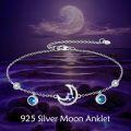 wholesale 925 Sterling Silver Blue Crystal Moon & Stars Charm Anklet Jewelry for Women Girls-0-5