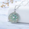 wholesale 925 Sterling Silver Green Opal Four-Leaf Clover Flower Pendant Necklace-0-3