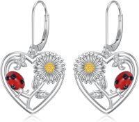 wholesale 925 Sterling Silver Ladybug Sunflower Heart Drop Earrings Gift for Women-Daisy