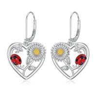 wholesale 925 Sterling Silver Ladybug Sunflower Heart Drop Earrings Gift for Women-Daisy