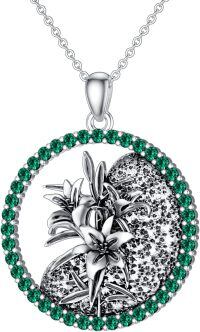 wholesale 925 Sterling Silver White Gold Plated Birthstone Flower Necklace for Women-05-May-Lily