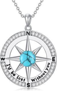 wholesale Sterling Silver Compass Necklace I d Be Lost Without You Love Gift for Wife Girlfriend Her Anniversary Birthday-Turquoise