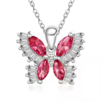 wholesale 925 Sterling Silver Birthstone Butterfly Necklace for Women-07-Jul-Ruby Red