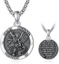wholesale Sterling Silver Patron Saint Medal Amulet Necklace for Men 2 5mm 22 +2 Chain-A10-Saint Michael (Round)