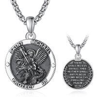 wholesale 925 Sterling Silver Patron Saint Medal Amulet Necklace for Men 2 5mm 22 +2 Chain-A10-Saint Michael (Round)