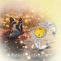 wholesale 925 Sterling Silver Amber Oval Gemstone Adjustable Filigree Dragonfly Butterfly Bee Ring for Women Girls-0-4