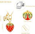 wholesale 925 Sterling Silver & Zircon Strawberry Flower Necklace for Women - 0.59 Red Pendant, 18+2 Chain - Joyful Fruit Jewelry Gift-0-4