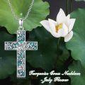 wholesale  Sterling Silver Turquoise Cross Necklace with Birth Flower Pendant -0-21