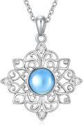 wholesale 925 Sterling Silver Blue Moonstone Flower CZ Pendant Necklace for Women-0-0