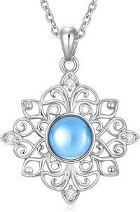 wholesale 925 Sterling Silver Blue Moonstone Flower CZ Pendant Necklace for Women-Style9