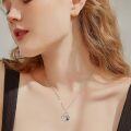 wholesale 925 Sterling Silver Cubic Zirconia Black and White Cats in Heart Crescent Moon Pendant Necklace for Women-0-3